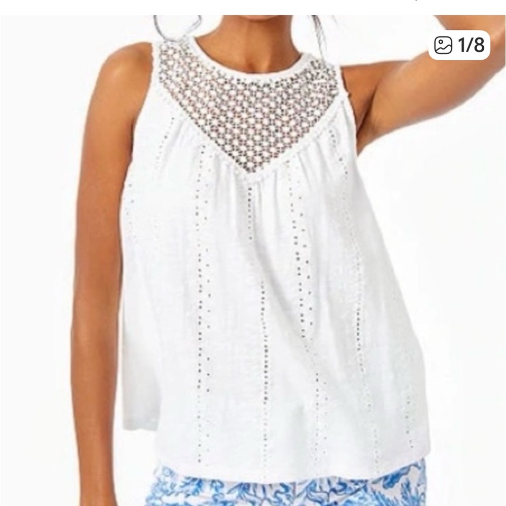 Lilly Pulitzer Aberdeen White Eyelet Lace Tank Top